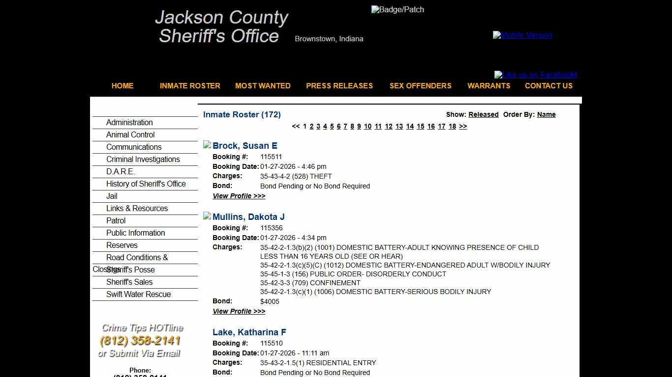 Inmate Roster - Current Inmates Booking Date Descending - Jackson County IN Sheriff